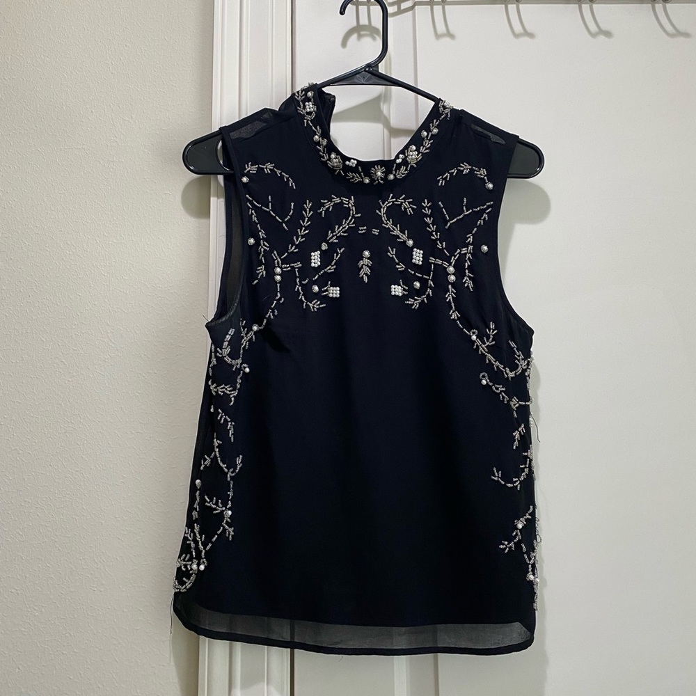 Black tank with pearls